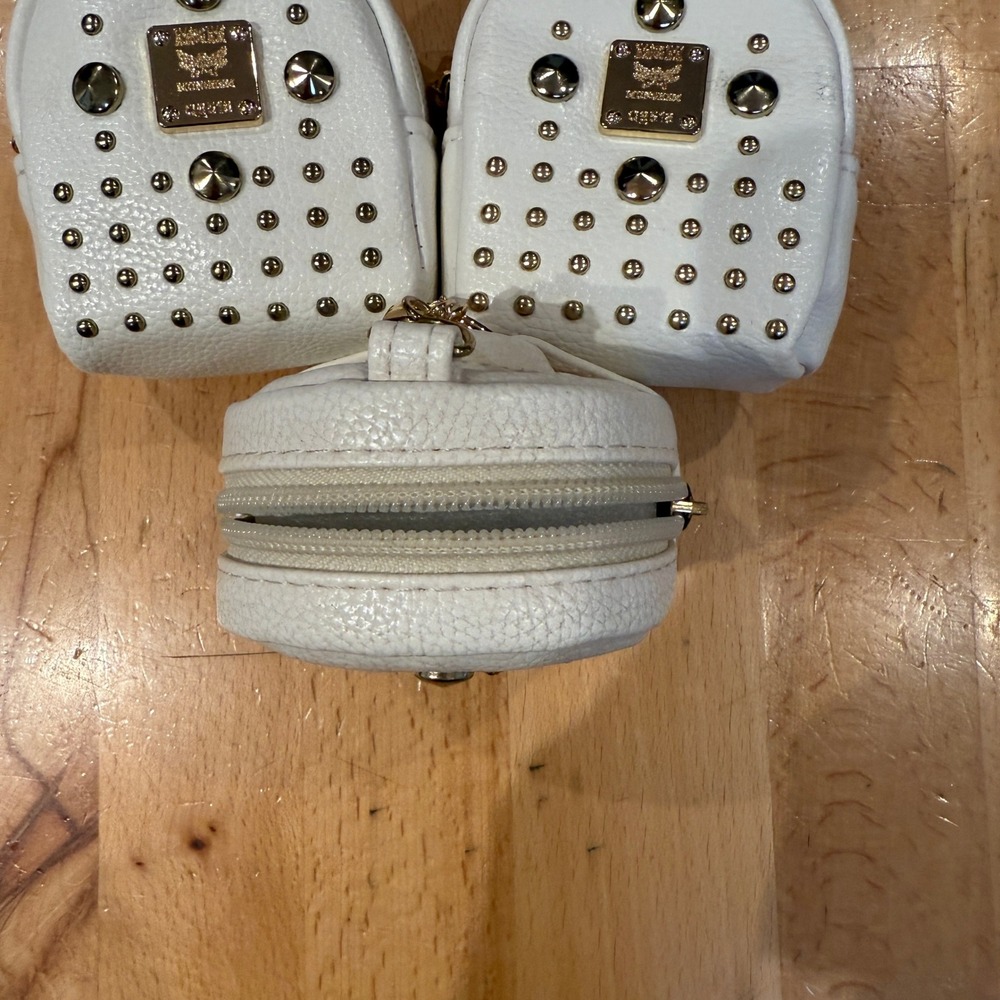 White Studded Mini Backpack Keychain Charm Coin Purse Holder Gold Lot (3) - Picture 2 of 4